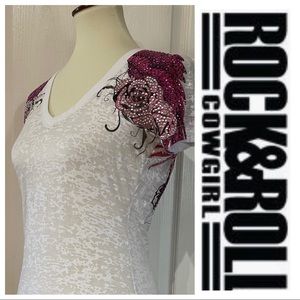 NWT Rock & Roll Cowgirl Embellished Burnout Top